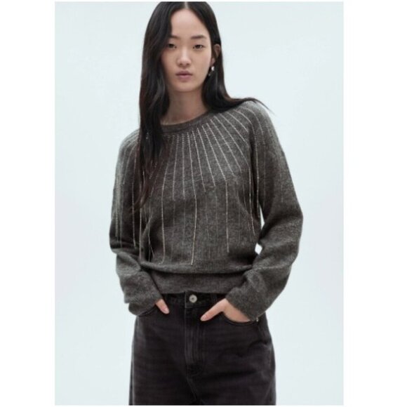 Mango Women's Glitter Detail Knitted Sweater gray size L NWOT - Picture 2 of 15
